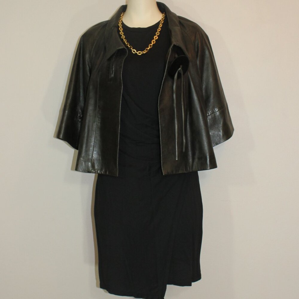 Marc.a.Dolchi leather 3/4 sleeve brown 1 button design lined  jacket size Medium